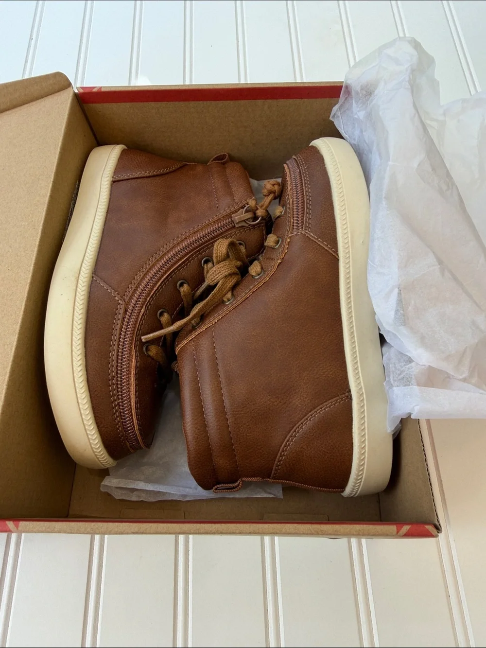 Kids Brown Lace-Up High-Top Boots